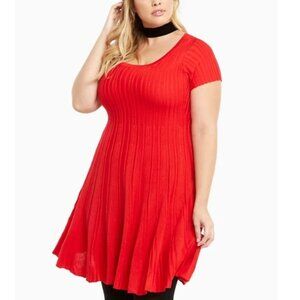 Torrid Red Ribbed Knit Sweater Short sleeves Dress - Size 4